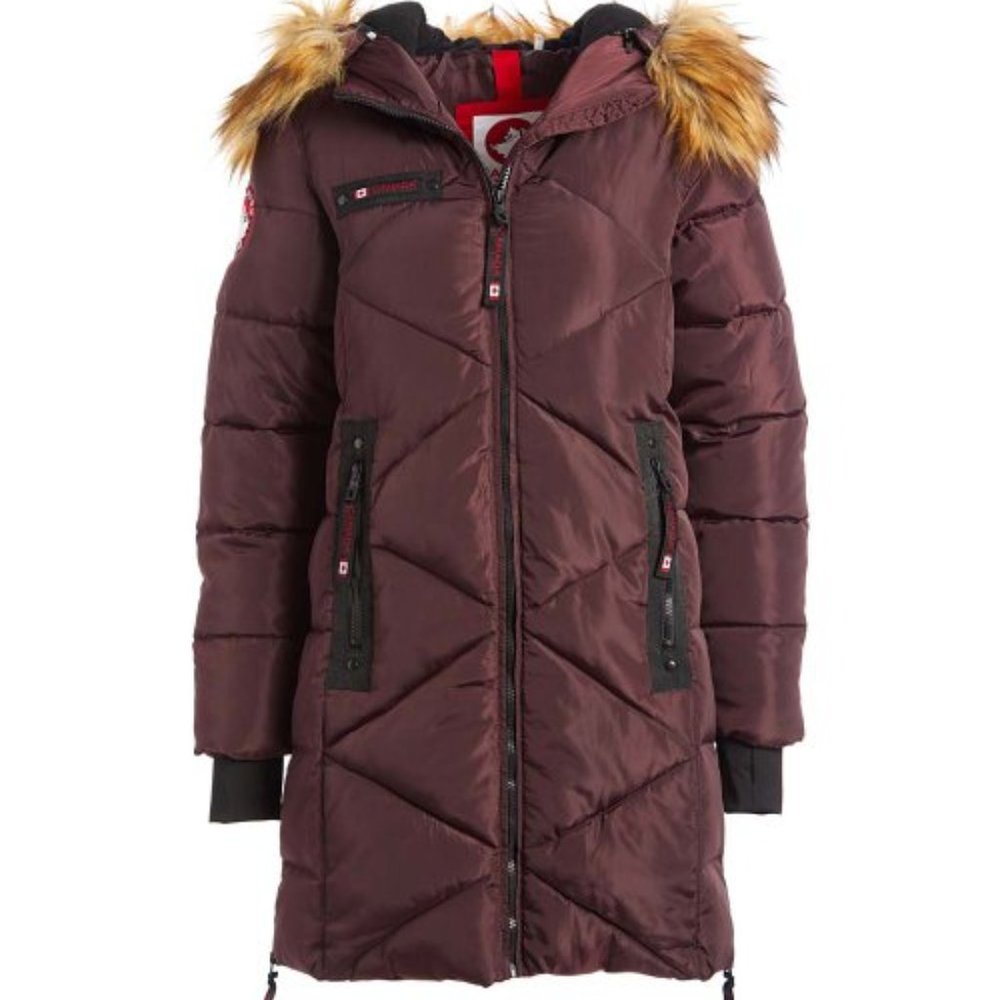 NWT Canada Weather Gear Cranberry Maroon Faux Fur Trim Quilted Puffer Coat 2X